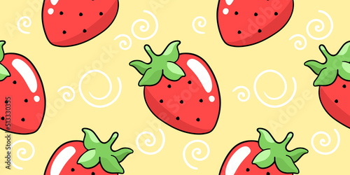 Fototapeta Naklejka Na Ścianę i Meble -  Strawberry, vector seamless pattern in the style of doodles, hand drawn
