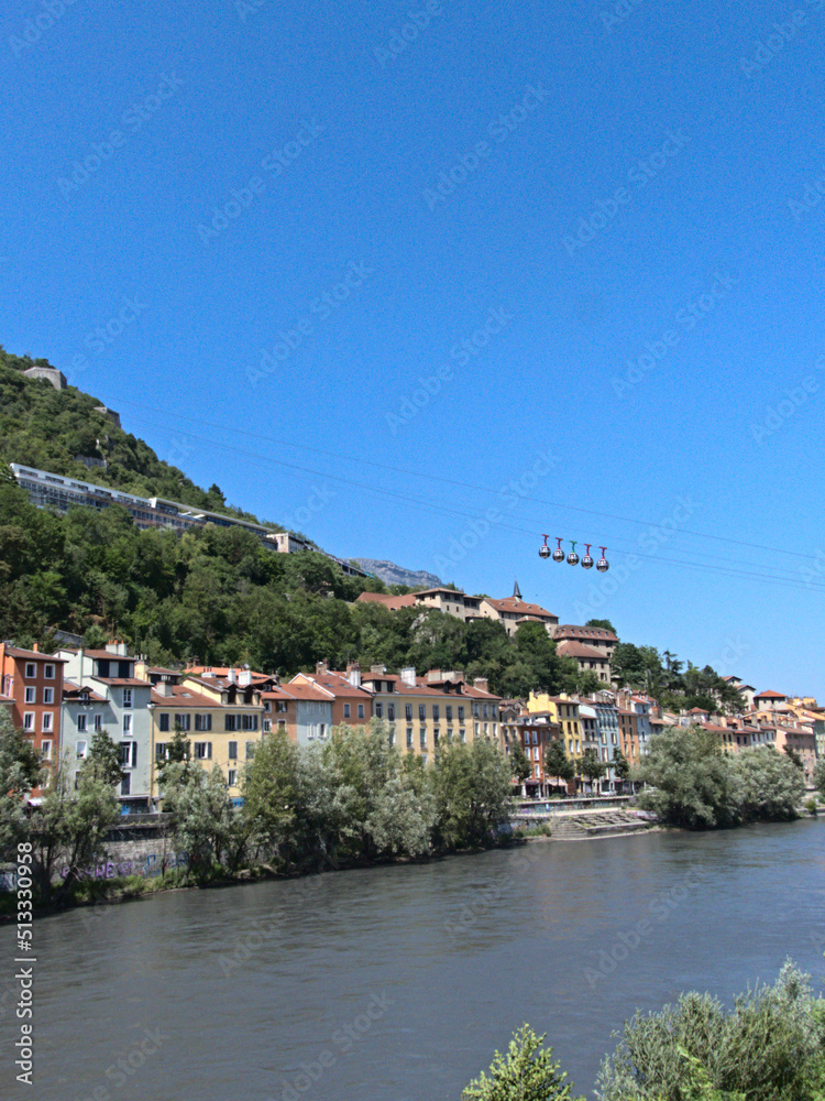 Grenoble, France - June 2022: Visit the beautiful city of Grenoble in the middle of the Alps with a view on the cable car called 