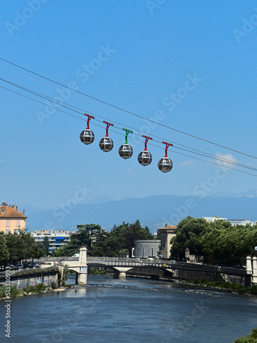 Grenoble, France - June 2022: Visit the beautiful city of Grenoble in the middle of the Alps with a view on the cable car called 