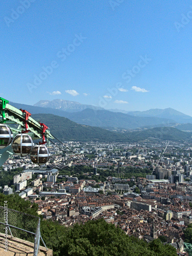 Grenoble  France - June 2022  Visit the beautiful city of Grenoble in the middle of the Alps with a view on the cable car called  les bulles 