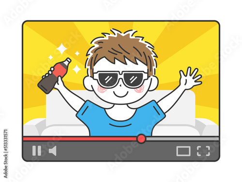 動画配信をする、サングラスをかけた男性のイラスト