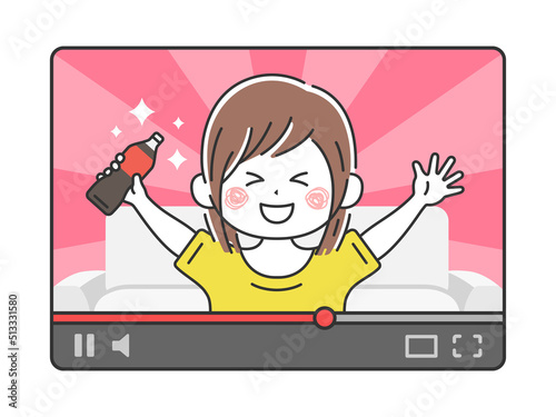 動画配信をする女性のイラスト