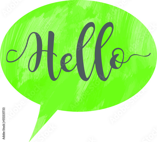 Speech bubble with hello quote. Watercolor background lettering. Modern brush calligraphy. Vecto