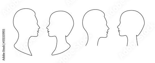 Outline Silhouettes of a man and a woman face to face on an isolated background. Сouple,icon.Default avatar profile.EPS10.