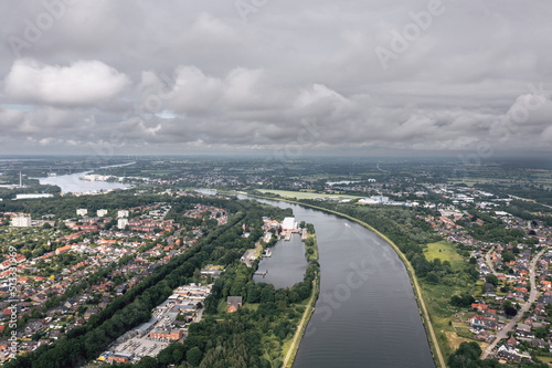Obraz na płótnie Aerial view over Kiel Canal in Rendsburg, Schleswig-Holstein, Germany w salonie