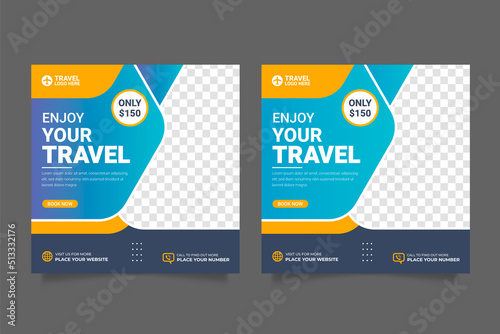 Travel holiday vacation social media post templateHoliday and tour advertisement banner design