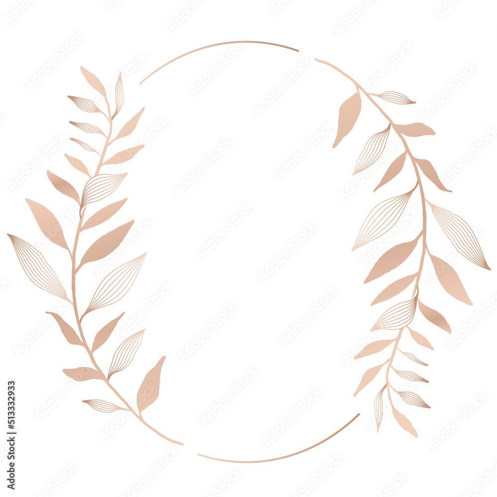 Luxury botanical round frame. Beautiful branches border for invitation card isolated on white