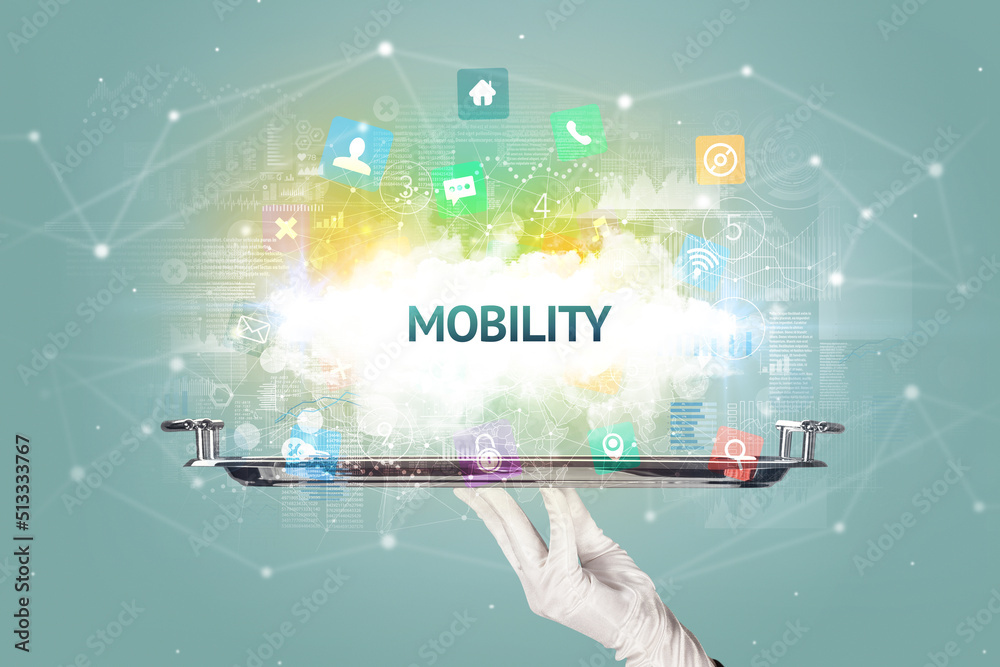 Waiter serving social networking concept