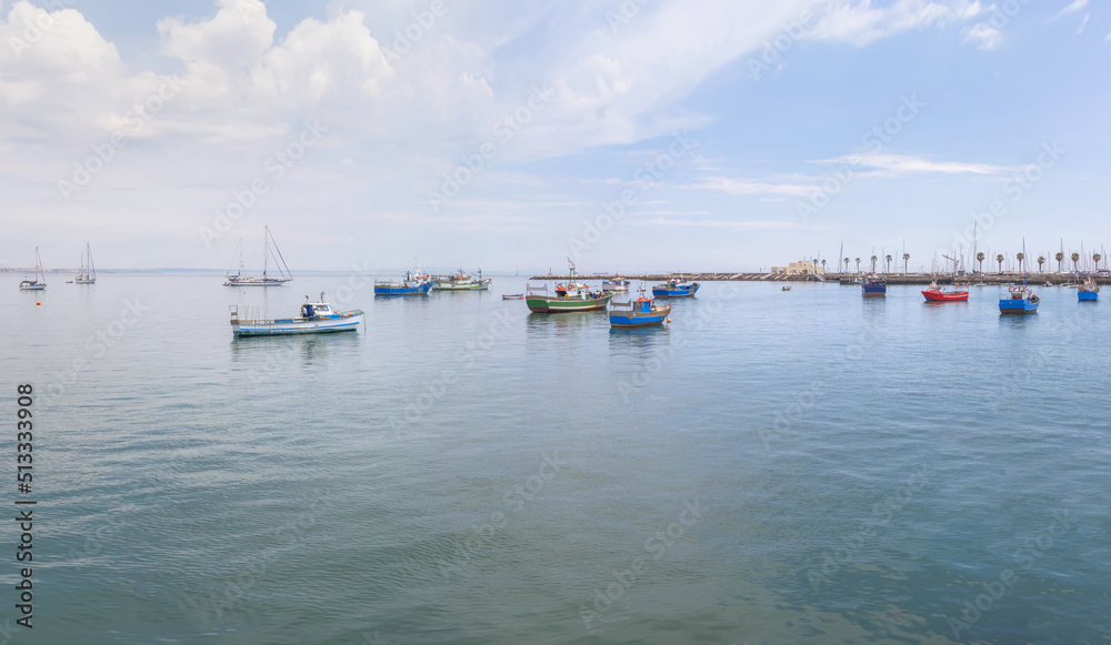 Yachts and motor boats docked at Cascais marina. Cascais, Portugal