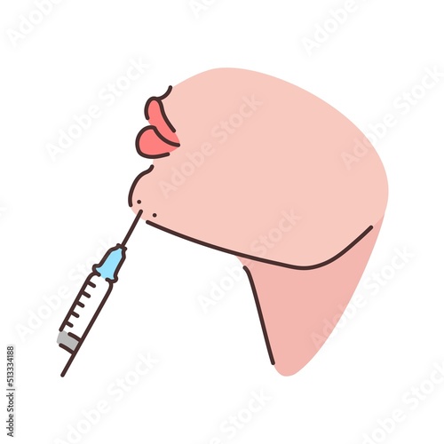 Chin change form color line illustration. Hyaluronic injection.