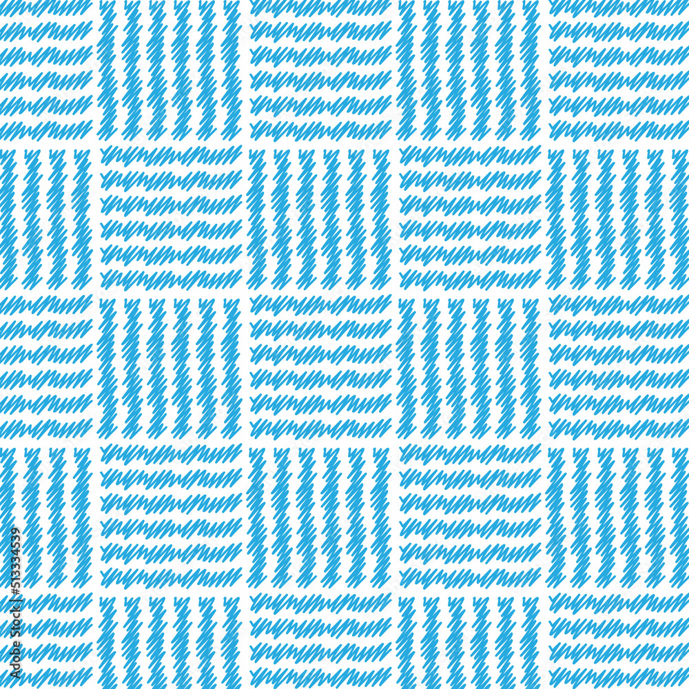 Seamless childish scribble line pattern. Blue and white unreadable handwriting scribbles
