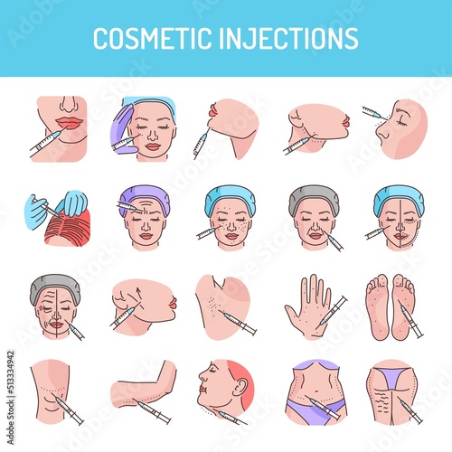 Cosmetic injections line icons set. Isolated vector element.