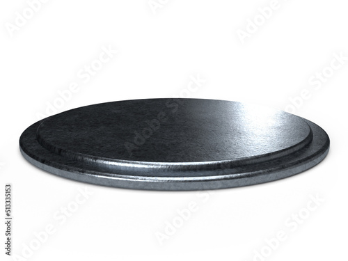 ピザを乗せる陶器のお皿。3Dレンダリングされた円形の陶器のトレイ。