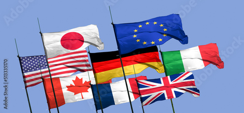 flags The Group of Seven (G7) is an inter-governmental political forum consisting of Canada, France, Germany, Italy, Japan, the United Kingdom and the United States. In addition, the European Union photo