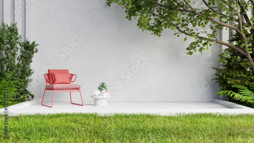 Modern loft style concrete patio for sitting and drinking coffee. photo