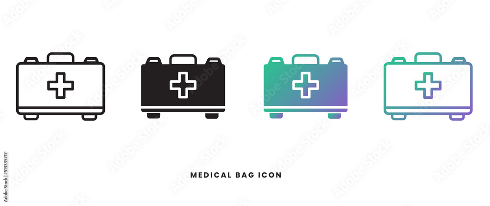 Vector medical bag sign icon in solid, gradient and line styles. Trendy colors. Isolated on a white background Vector medical bag sign icon in solid, gradient and line styles. Trendy colors. Isolated on a white background