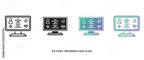Vector patient information sign icon in solid, gradient and line styles. Trendy colors. Isolated on a white background