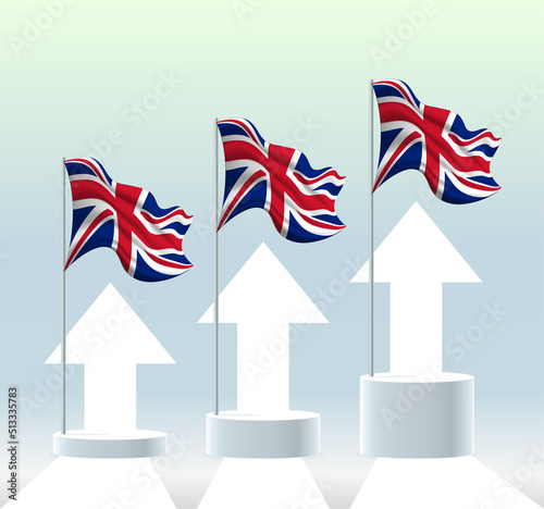 United Kingdom flag. The country is in an uptrend. Waving flagpole in modern pastel colors. Flag drawing, shading for easy editing. Banner template design.