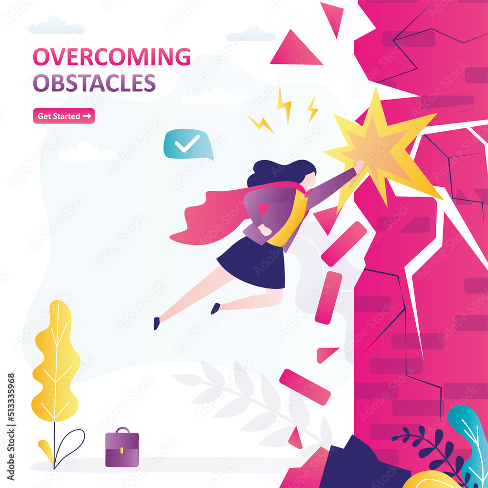 Woman super hero fly and breaks brick wall. Businesswoman overcomes obstacles. Worker solves business or financial problems. Concept of achievement of set goals and leadership. Woman super hero fly and breaks brick wall. Businesswoman overcomes obstacles. Worker solves business or financial problems. Concept of achievement of set goals and leadership.