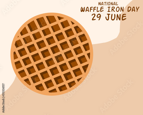 with waffle toaster and bold texts on light brown background, National Waffle Iron Day June 29