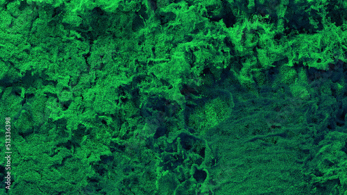 Millions of Tiny Green Particles Filling the screen with many Swirls and Waves on Black