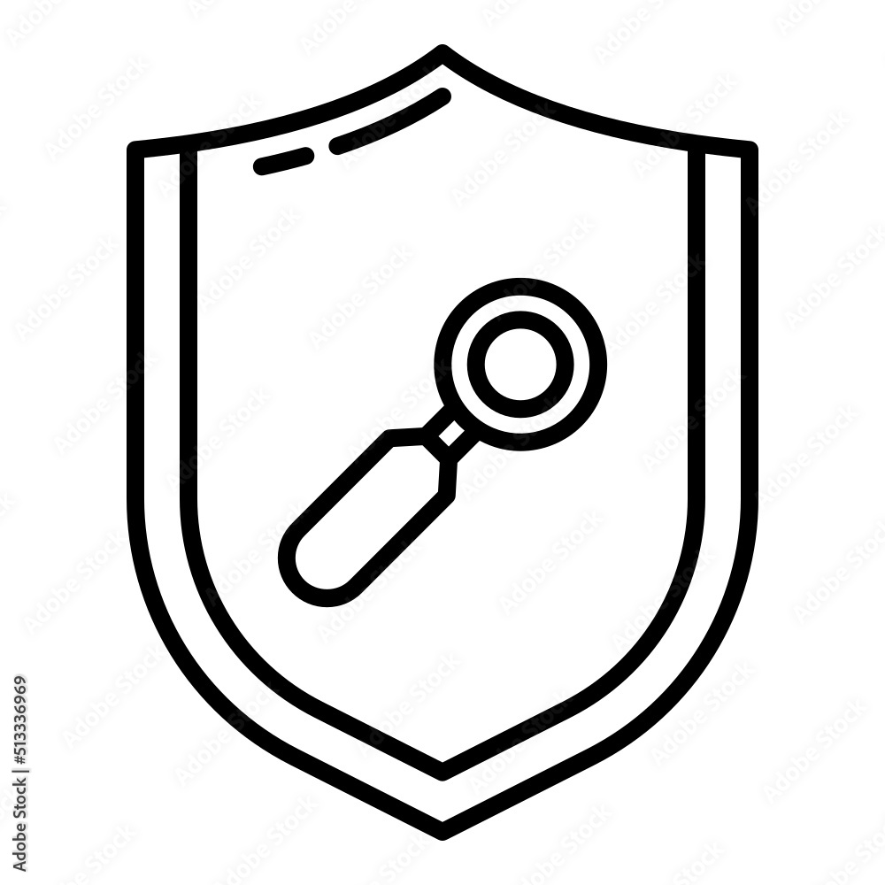 shield and magnifying glass icon on transparent background - obrazy, fototapety, plakaty 