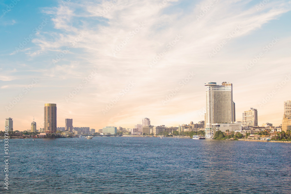 Beautiful view of the Nile embankment in the center of Cairo, Egypt