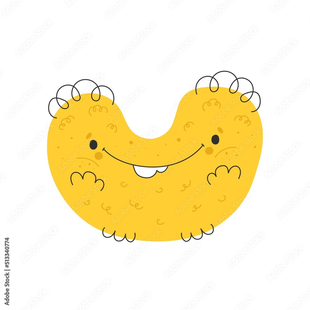 funny yellow monster print with smiling face doodle funny yellow monster print with smiling face doodle