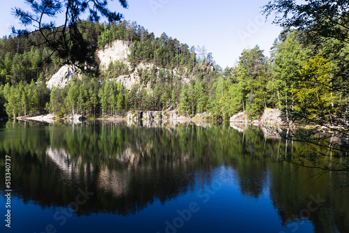 Fototapeta Naklejka Na Ścianę i Meble -  Adrspach lake in the Adrspach-Teplice Rocks Nature Reserve, Czech Republic