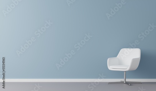 sofa chair in a living room with empty wall. Minimal style concept. pastel color style. 3D render