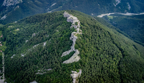 Wonderful Belintash rocky formations in Rodopa mountain Bulgaria Balkan Peninsula shot from above with a drone photo
