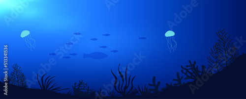 underwater ocean - landscape underwater world, scene blue nature graphic design, and Vector illustration