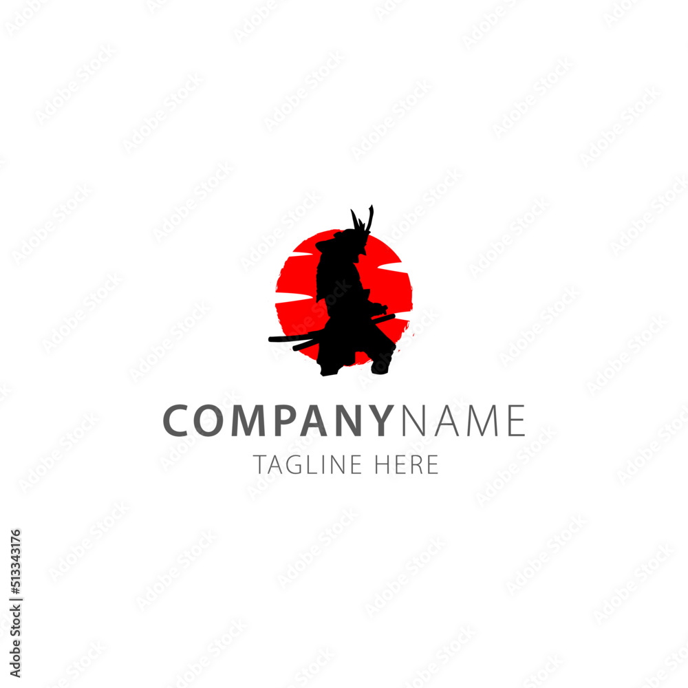 Obraz premium silhouette samurai with katana logo vector
