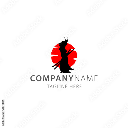 silhouette samurai legend with sword logo vector