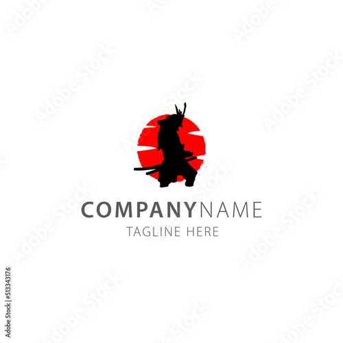 silhouette samurai with katana logo vector