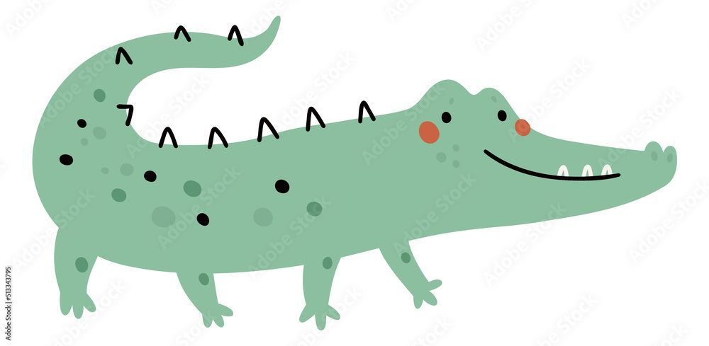 Cute alligator. Smiling crocodile in kid print style Cute alligator. Smiling crocodile in kid print style