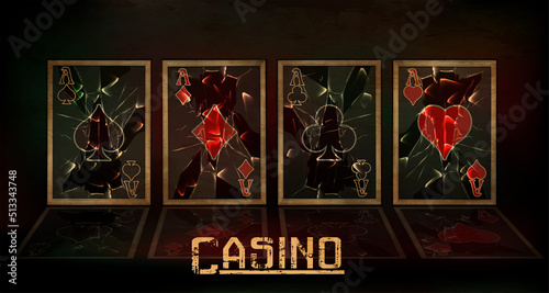 Casino banner vintage poker cards, vector illustration