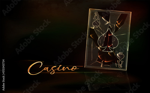 Casino background with vintage poker spades card, vector illustration