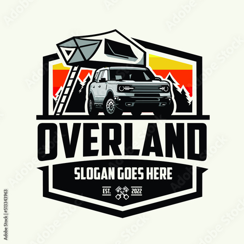 Overland with rooftent camping in outdoor badge emblem logo vector