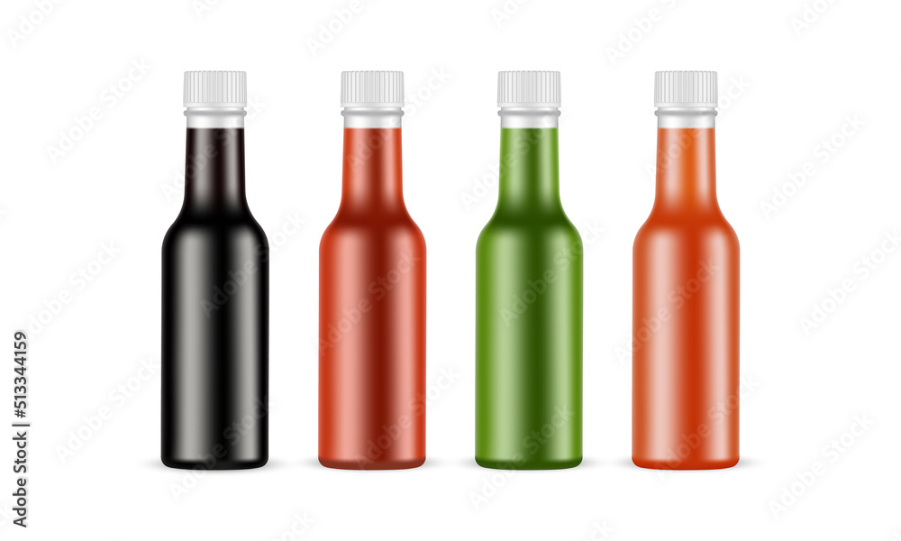 Sauces Bottled: Ketchup, Pesto, Hot Sour, Soy Sauce. Vector Illustration Sauces Bottled: Ketchup, Pesto, Hot Sour, Soy Sauce. Vector Illustration