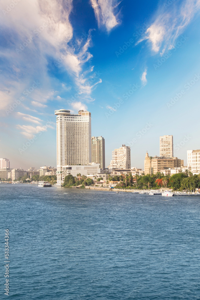 Beautiful view of the Nile embankment in the center of Cairo, Egypt