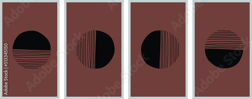 Vector set of trendy minimalist landscape collage designs in different positions