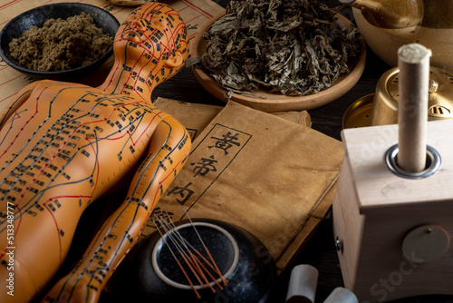 Obraz na płótnie Background of moxibustion and Chinese herbal medicine w salonie