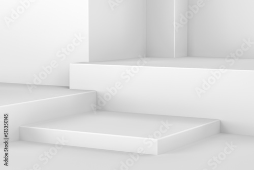 Wallpaper Mural White room with blank dais display product shelf standing backdrop. Empty podium or pedestal display with rectangle stand concept. 3D render Torontodigital.ca