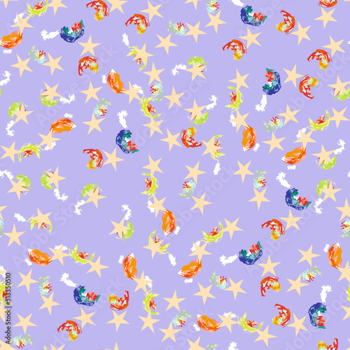 Star on violet background. Watercolor seamless grunge pattern