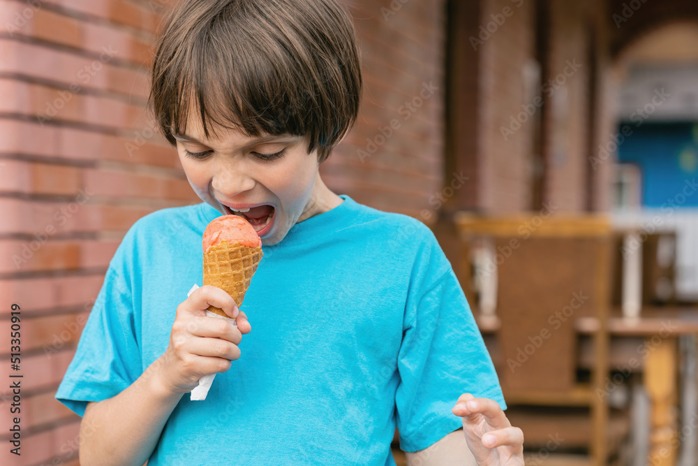 The guy greedily wants to bite the ice cream. The guy greedily wants to bite the ice cream.