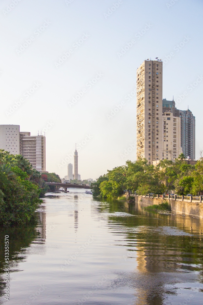 Beautiful view of the Nile embankment in the center of Cairo, Egypt Beautiful view of the Nile embankment in the center of Cairo, Egypt