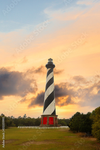 Cape Hatteras Light House with colorful sky on Hatteras Island in the Outer Banks in the town of Buxton, North Carolina фототапет