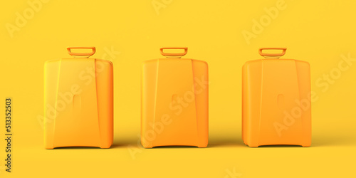 Suitcases to travel on vacation. Copy space. 3D illustration.