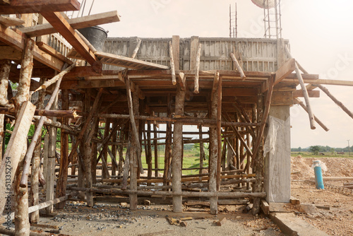 Concrete beam formwork and supporting the beam on construction site.